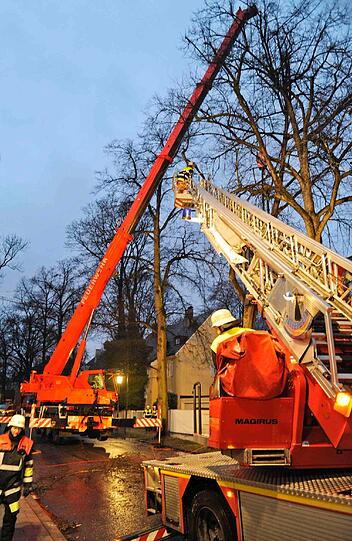 Zahlreiche Dächer hatten unter den starken Windböen gelitten, hohe Bäume waren Gefahrenquellen.