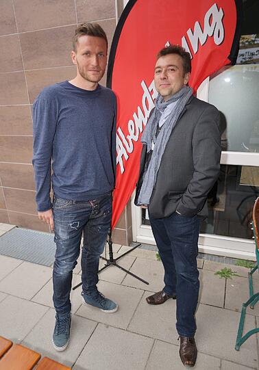 Der TSV 1860 im AZ-Café: Löwen-Star Benny Lauth, Geschäftsführer Robert Schäfer und Stadionsprecher Stephan Schneider im Talk