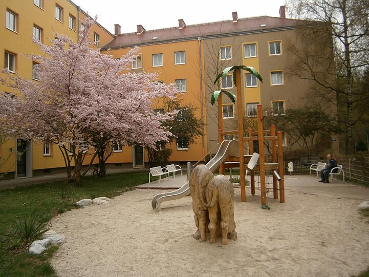 Am Jakob-Gelb-Platz blüht es jetzt auch rosa.
