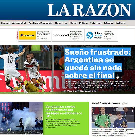 Die argentinische La Razón: Alptraum: Argentinien steht nach dem Finale vor dem Nichts.