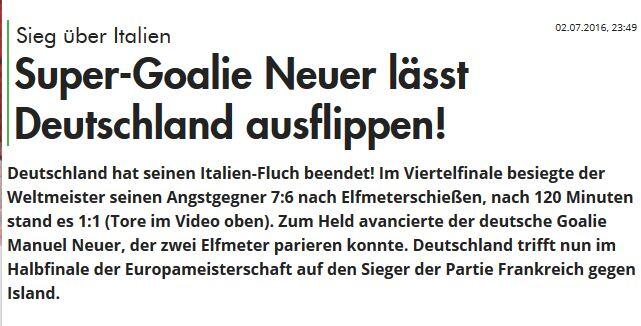 Für die österreichischen Kollegen von krone.at ist auch Manuel Neuer mit seinen gehaltenen Strafstößen der Held von Bordeaux.