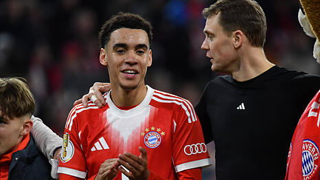 Gut drauf: Die Bayern-Stars Jamal Musiala (l.) und Manuel Neuer.