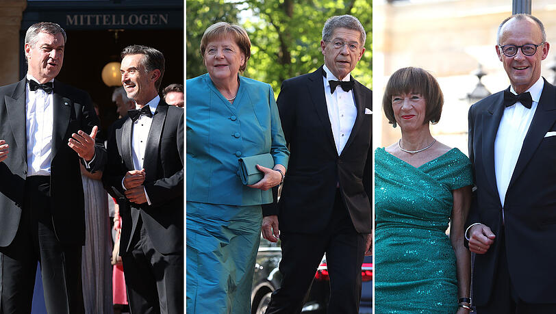 Kommen immer wieder gerne zu den Festspielen nach Bayreuth: Bayerns Ministerpräsident Markus Söder, TV-Moderator Florian Silbereisen, Ex-Bundeskanzlerin Angela Merkel mit Ehemann Joachim Sauer und Bundeskanzler Friedrich Merz nebst Ehefrau Charlotte Merz. Kommen immer wieder gerne zu den Festspielen nach Bayreuth: Bayerns Ministerpräsident Markus Söder, TV-Moderator Florian Silbereisen, Ex-Bundeskanzlerin Angela Merkel mit Ehemann Joachim Sauer und Bundeskanzler Friedrich Merz nebst Ehefrau Charlotte Merz.