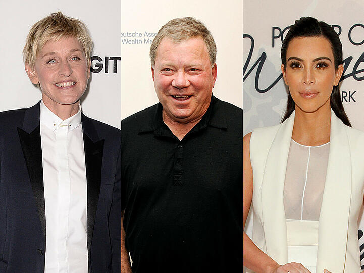 Ellen DeGeneres (l.), William Shatner (m.) und Kim Kardashian (r.) sind bereits in den App-Markt eingestiegen