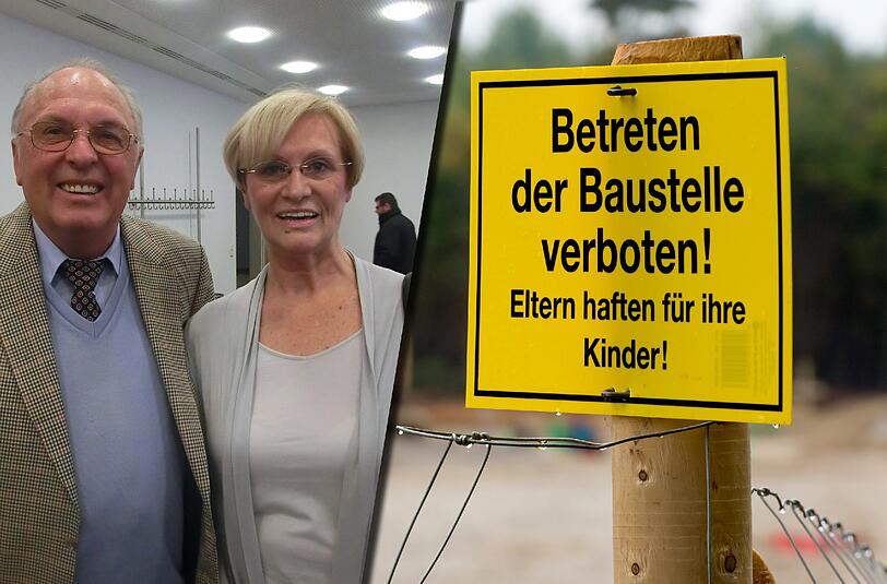 Links: Ihr Bürgerbegehren ist zulässig, das Asylbewerberheim kommt trotzdem: Die Putzbrunner Reinhold Link und Margit Preiss. Rechts: Die Bauarbeiten haben schon begonnen: In Putzbrunn entsteht ein neues Asylbewerberheim.