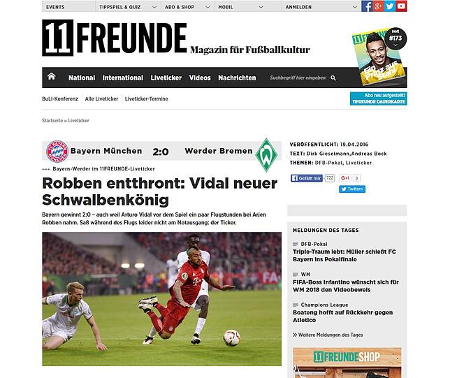 Die Kollegen von Elf Freunde küren Vidal zum Schwalbenkönig.
