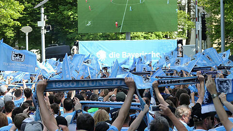 Stimmung pur an der Grünwalder Straße: Die Löwen-Fans beim Public Viewing am Trainingsgelände.