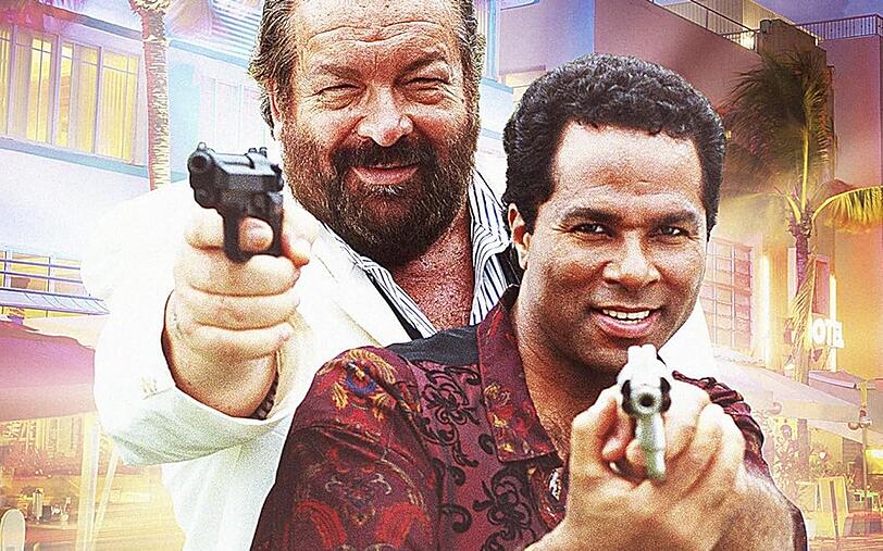Viele gro&szlig;e Rollen folgten f&uuml;r Philip Michael Thomas (rechts) nach "Miami Vice" nicht: In "Zwei Supertypen in Miami" war an der Seite von Bud Spencer zu sehen.