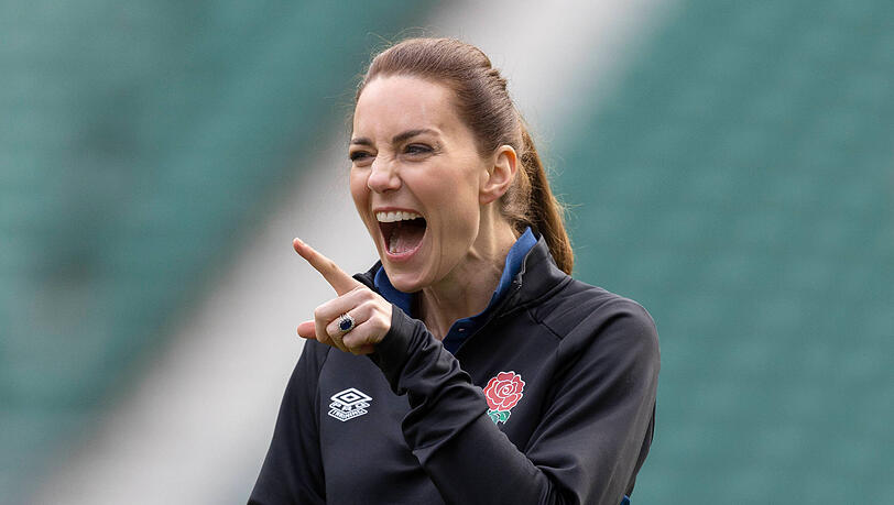 Ausgelassene Stimmung: Herzogin Kate ist Schirmherrin der der englischen Rugby-Verbände.