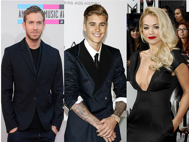 Justin Bieber (Mitte) steht plötzlich zwischen den Fronten von Calvin Harris und Rita Ora