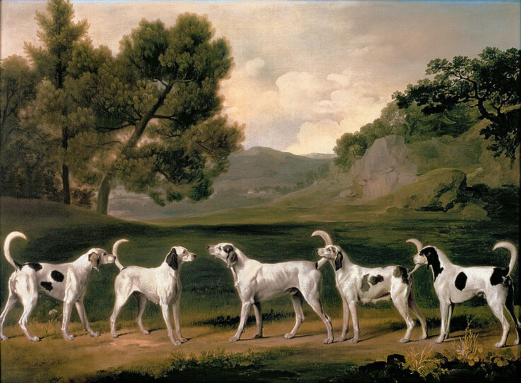 Jagdausflug ins Grüne: 1762 malte George Stubbs &bdquo;Foxhounds in a landscape&ldquo;.