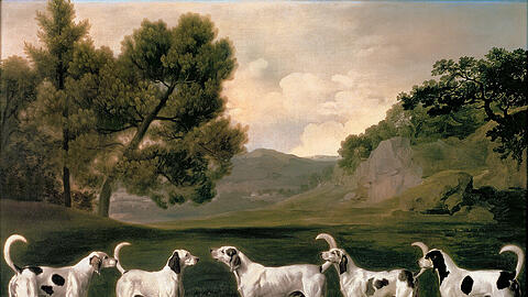 Jagdausflug ins Grüne: 1762 malte George Stubbs &bdquo;Foxhounds in a landscape&ldquo;.