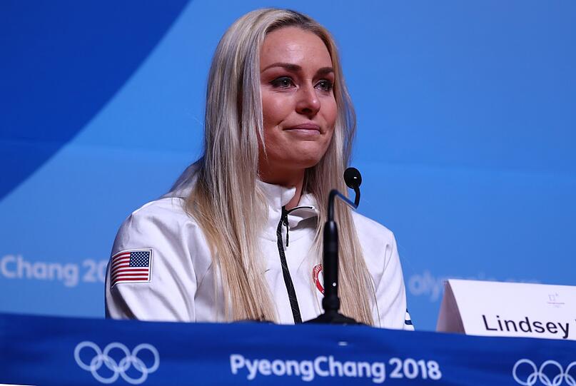 9. Februar 2018: Mit Tränen in den Augen spricht Lindsey Vonn während einer Pressekonferenz in Pyeongchang.
