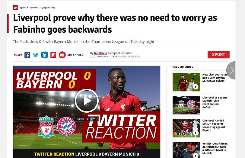 Liverpool-Echo, England: "Liverpool beweist, warum es keinen Grund gab, sich Sorgen um Fabinho in der Defensive zu machen".