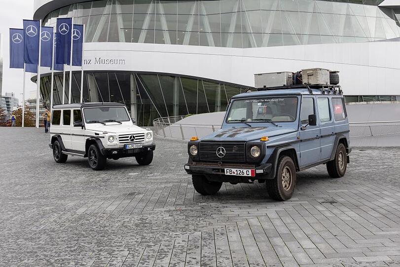Gunther Holtorfs Mercedes G-Modell auf großer Fahrt und bei der Rückkehr in die schwäbische Heimat.