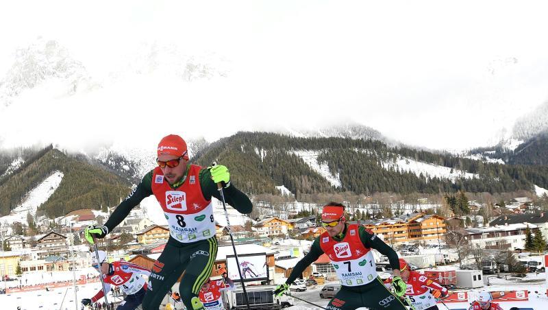 Johannes Rydzek und Fabian Riessle spurten beide in Ramsau auf das Podest. Johannes Rydzek und Fabian Riessle spurten beide in Ramsau auf das Podest.