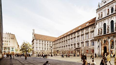 So sollte sie heute ausschauen, die Alte Akademie. Stattdessen steht mitten in der Fußgängerzone eine ruhende Großbaustelle, die jeden Monat sehr viel Geld kostet. Die Hinterlassenschaft von René Benko bereitet zunehmend Probleme.