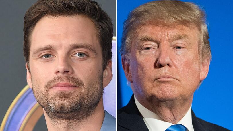 Sebastian Stan (l.) attackiert Donald Trump. Sebastian Stan (l.) attackiert Donald Trump.