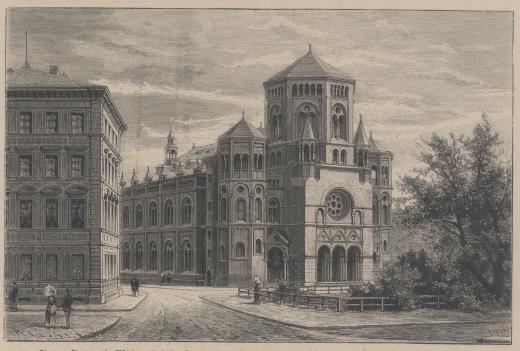 Zeichnung: Die Hauptsynagoge am Lenbachplatz – 1938 von den Nazis zerstört. Zeichnung: Die Hauptsynagoge am Lenbachplatz – 1938 von den Nazis zerstört.