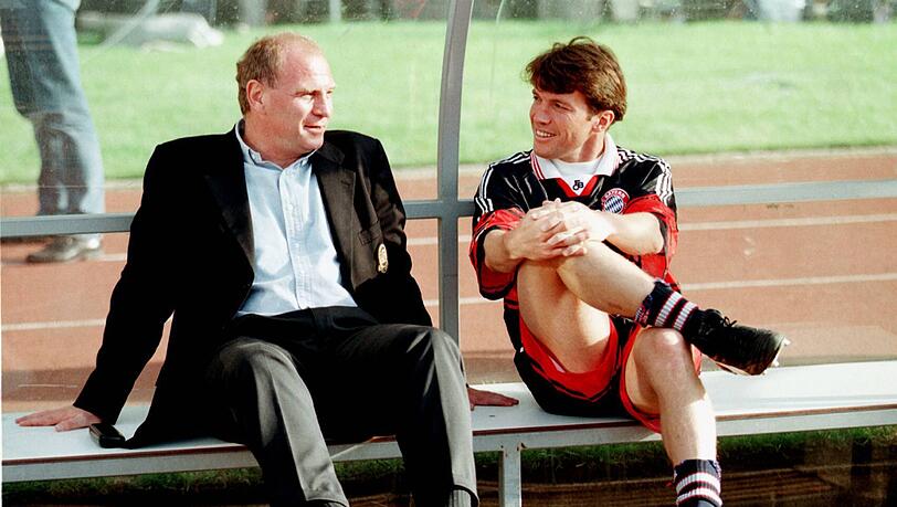Wetteten vor der Saison 1996/97 um 10.000 DM: Manager Uli Hoeneß und Kapitän Lothar Matthäus. Wetteten vor der Saison 1996/97 um 10.000 DM: Manager Uli Hoeneß und Kapitän Lothar Matthäus.