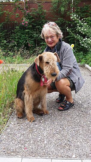 Airedale Terrier Afra hat der Biber ebenfalls gebissen. &bdquo;Ein Albtraum&ldquo;, sagt Besitzerin Roswitha Kitzinger.