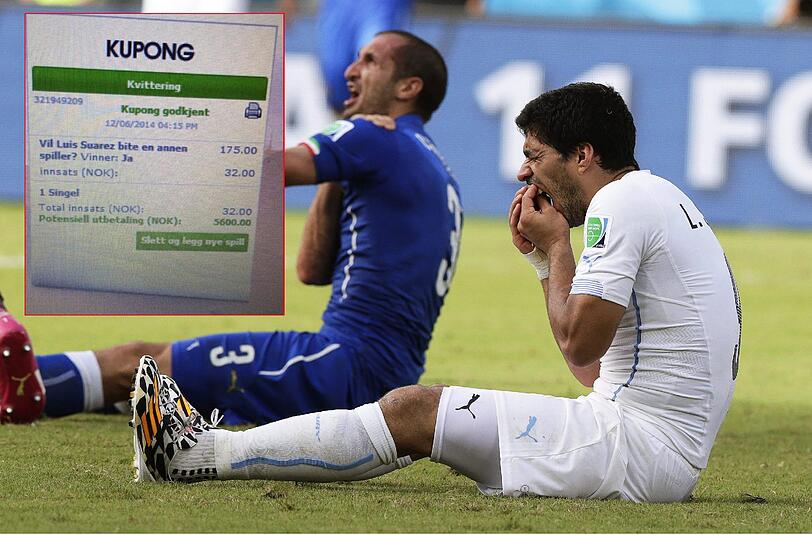 Ein Norweger hat mit einer Wette auf einen Suarez-Biss im Spiel gegen Italien richtig abgesahnt.