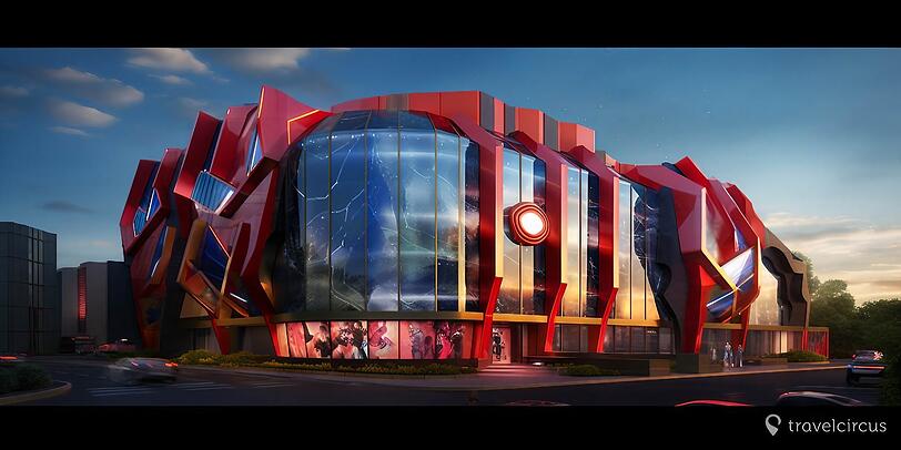 Zwischen der Skyline in Frankfurt am Main könnte dieses Marvel-Hotel stehen: das Hero's Hideaway. An der Bar könnte man Proteinshakes schlürfen und an einer Kletter- und Boulderwand trainieren.