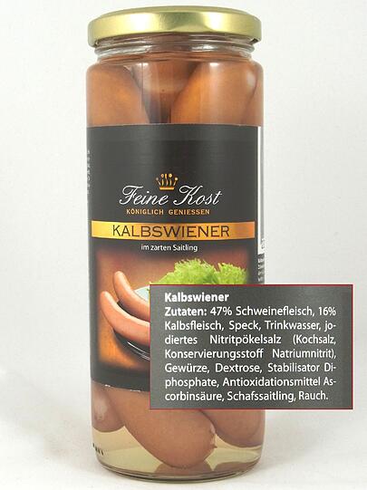 Sollten diese Kalbswiener nicht eher Schweinswiener heißen? Sie enthalten gerade mal 16% Kalbsfleisch, aber 47% Schweinefleisch.