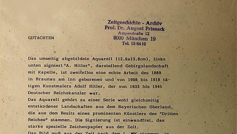 Für "zweifellos echt" befunden hat NSDAP-Archivar August Priesack die "Bergkapelle mit Fichten". Für "zweifellos echt" befunden hat NSDAP-Archivar August Priesack die "Bergkapelle mit Fichten".