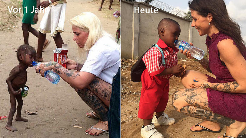 Das Hunger-Foto vom kleinen Hope verbreitet sich vor einem Jahr rasend schnell auf sozialen Netzwerken. Seine Lebensretterin Anja Ringgren Lovén (einmal blond, einmal brünett) hat jetzt ein neues Foto von ihrem Schützling gepostet.