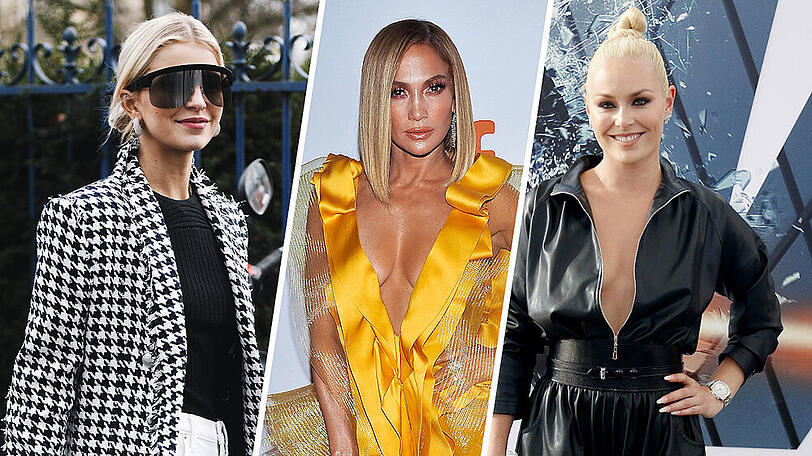 Gekonnt im Trend, v.l.n.r.: Caro Daur, Jennifer Lopez und Lindsey Vonn haben 2019 modisch vieles richtig gemacht