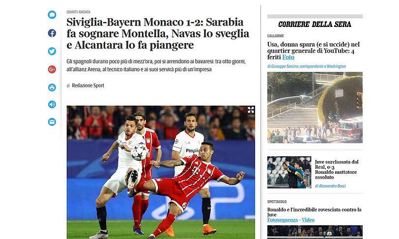 corriere.it schreibt: Sarabia lässt Montella träumen, Navas weckt ihn und Thiago Alcantara bringt ihn zum Weinen.