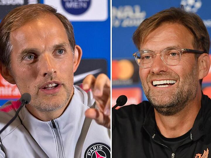 PSG-Coach Thomas Tuchel (l) und Liverpools Trainer Jürgen Klopp treffen in der Champions League aufeinander.