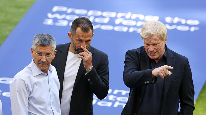 Die Bayern-Bosse um Herbert Hainer (links), Hasan Salihamidzic (Mitte) und Oliver Kahn (rechts).