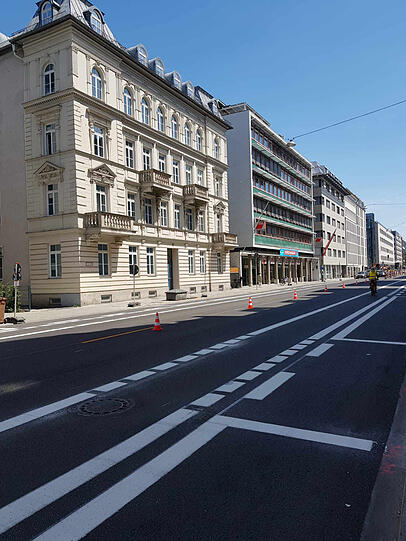 Die Schwanthalerstraße mit ihren neuen Radlstreifen.