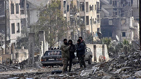 Zerstörter Straßenzug in Aleppo.