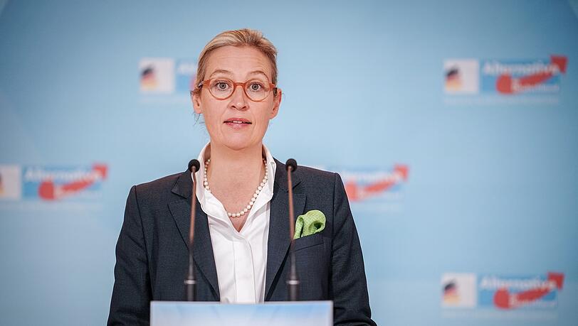 Alice Weidel, Fraktionsvorsitzende der AfD, gibt ein Pressestatement zu Beginn der Fraktionssitzung ihrer Partei.