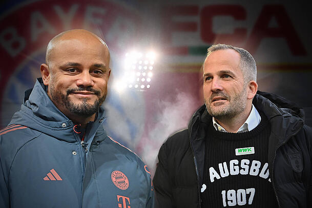Bayerisch-schw&auml;bisches Derby: Bayern-Coach Kompany gegen Augsburgs Manuel Baum (r.).