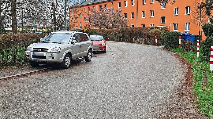 Wo eigentlich der Gehweg ist, zwingen parkende Autos die Fußgänger zum Ausweichen auf die Fahrbahn. Die Anwohner befürchten, dass die Kinder, die die Papinstraße als Schulweg nutzen, durch den schlechten Zustand in gefährliche Situationen geraten könnten.