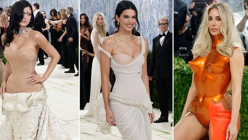Kylie Jenner (v.l.), Kendall Jenner und Kim Kardashian lieferten sich ein sexy Fashionbattle auf den ber&uuml;hmten Stufen des Metropolitan Museum of Art in New York.