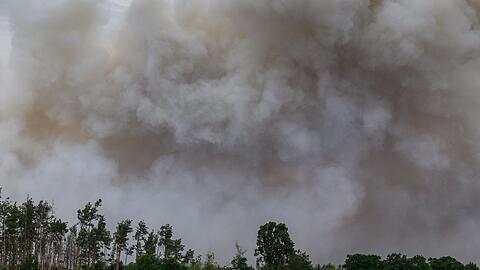 Rauch steigt von einem Waldbrandgebiet in den Himmel.