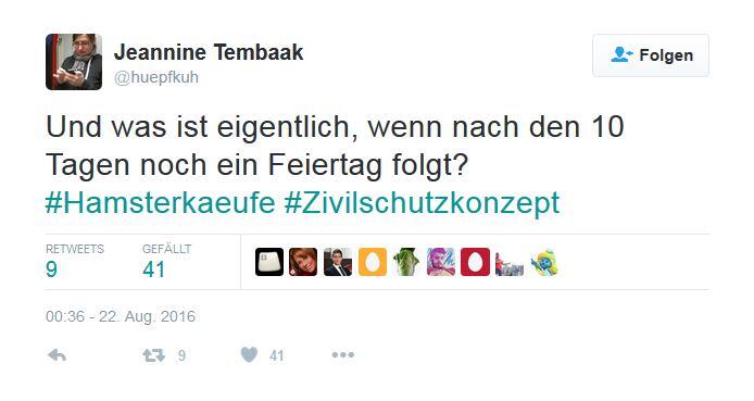 So amüsieren sich Twitter-User über die Hamsterkäufe im Konzept zur Zivilverteidigung.