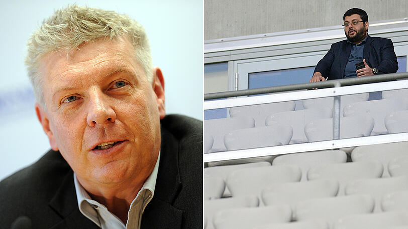 Hasan Ismaik in der Allianz Arena, der ungeliebten Spielstätte für die Löwen. Links Münchens Oberbürgermeister Dieter Reiter.