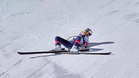 Nach ihrem Sturz blieb Vonn zun&auml;chst liegen und schrie vor Schmerzen.