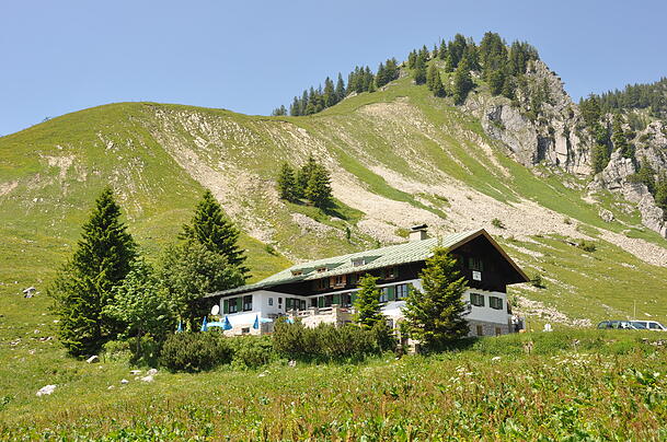 Am Fu&szlig; des J&auml;gerkamp: die Sch&ouml;nfeldh&uuml;tte.