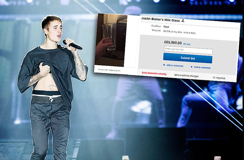 Sein Glas ist bei Ebay gerade der Hit: Justin Bieber.