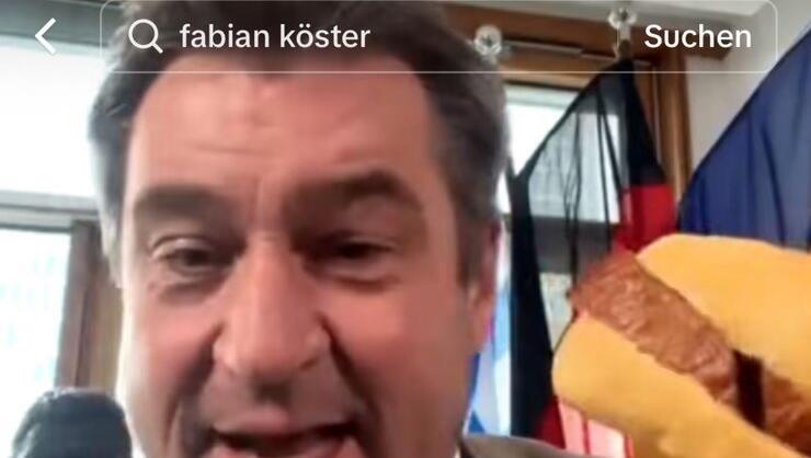 Markus Söder (CSU) im Livestream mit "Heute-Show"-Reporter Fabian Köster und Leberkassemmel. Markus Söder (CSU) im Livestream mit "Heute-Show"-Reporter Fabian Köster und Leberkassemmel.
