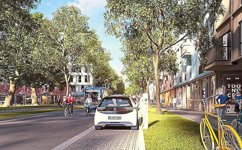 Möglichst autofrei und radlerfreundlich soll das neue grüne Viertel werden. Für Carsharing-Autos sind E-Zapfsäulen vorgesehen.