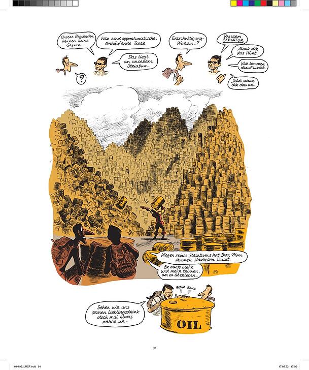 Auch unseren unstillbaren Durst nach Öl thematisieren Blain und Jancovici in ihrem Comic Auch unseren unstillbaren Durst nach Öl thematisieren Blain und Jancovici in ihrem Comic