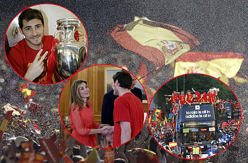 Nach einer rauschenden 
Party-Nacht in Rot und Gelb hatte Spanien seine Fußball-Helden am 
Montag wieder - sehen Sie hier die Bilder aus Madrid.